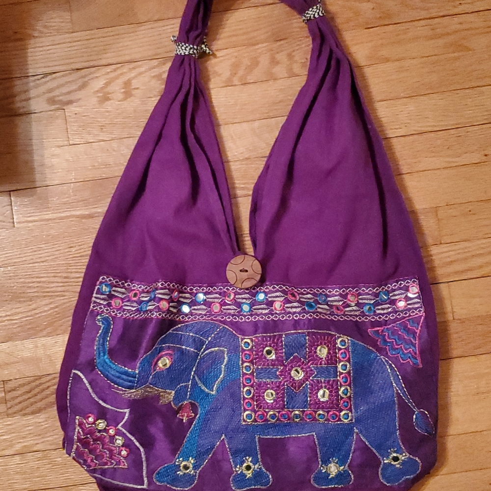 Cotton embroidered elephant tote